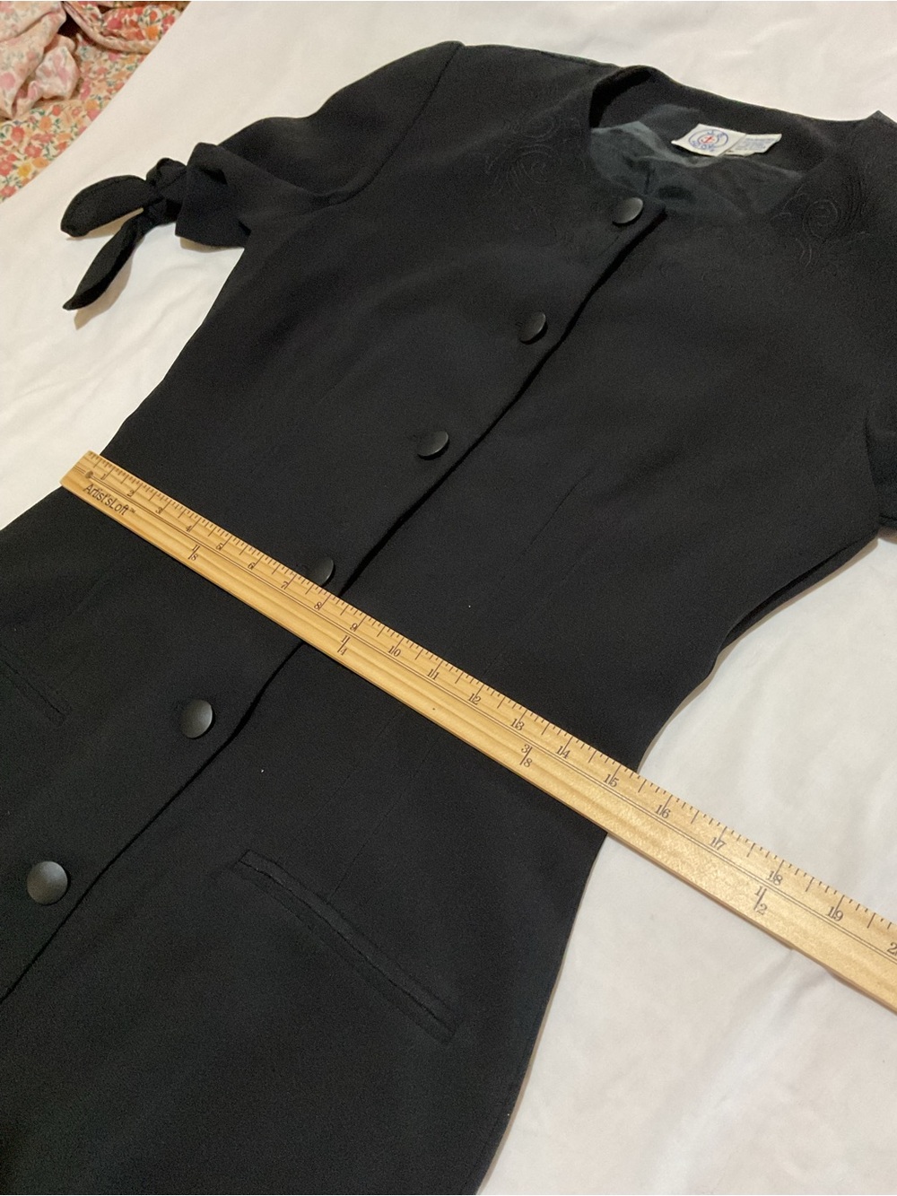 J.G. Hook Vintage Womens Dress Black Button Front Short Sleeve Shoulder Pads - Picture 12 of 16